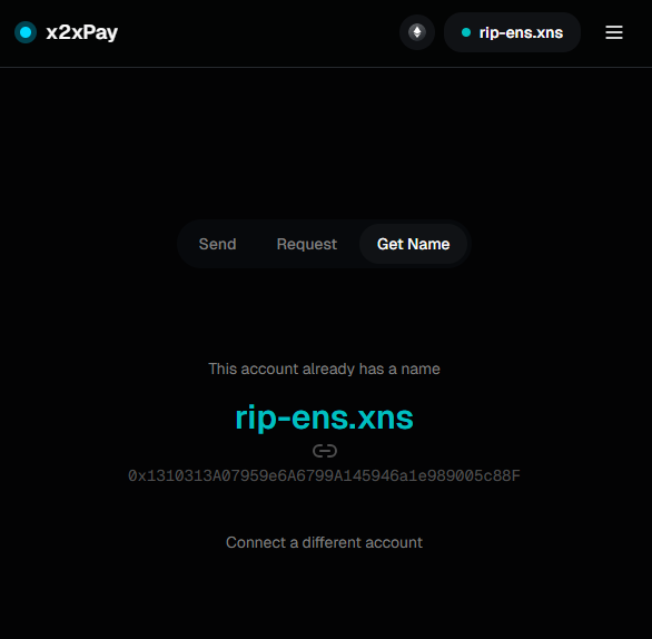Linking rip-ens@xns to a wallet address on x2xPay